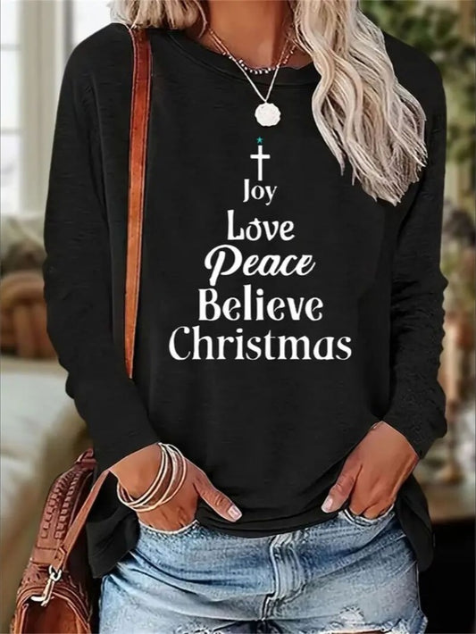 Women's Printed Crewneck Sweatshirt – Long Sleeve Hoodless Pullover for Casual Comfort