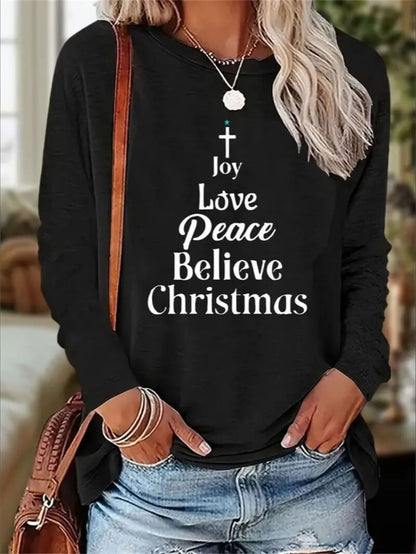 Women's Printed Crewneck Sweatshirt – Long Sleeve Hoodless Pullover for Casual Comfort