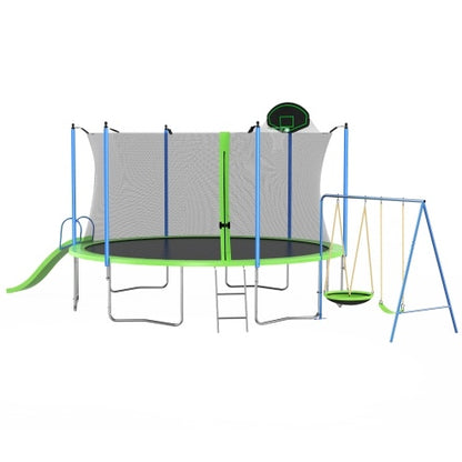 12ft Backyard Trampoline with Slide, Swings & Basketball Hoop – ASTM‑Approved Outdoor Play Set for Kids & Adults