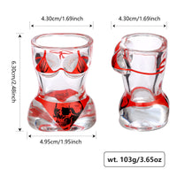 2‑Piece Skull Style Wine Glass Set – Black Muscle Man & Red Bikini Design for Bar, Party & Holiday Gifts