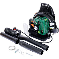 2‑Stroke Backpack Leaf Blower – Gas 63.3cc, 3.6HP, 750CFM with Ergonomic Harness & Multiple Nozzles (Green)