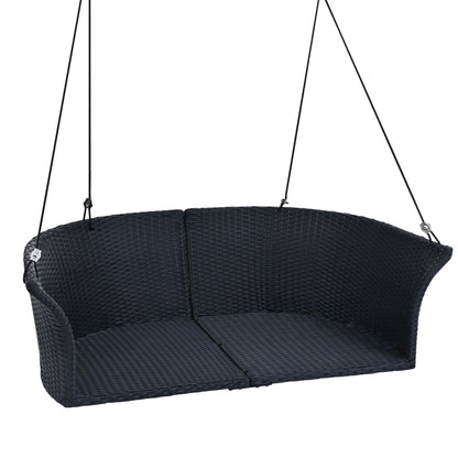 GO 51.9" 2‑Person Hanging Rattan Swing Chair – Black Wicker with White Cushions  Porch, Patio & Garden Seating