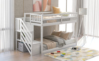 Twin Over Twin Floor Bunk Bed – White Finish, Built‑In Ladder & Storage Shelf  Space‑Saving Kids’ Room Solution