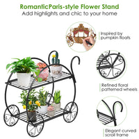 Heavy‑Duty Metal Flower Cart Plant Stand – 2‑Tier Parisian Style Steel Planter Rack for Indoor & Outdoor Décor (Black)