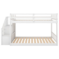 Twin Over Twin Floor Bunk Bed – White Finish, Built‑In Ladder & Storage Shelf  Space‑Saving Kids’ Room Solution