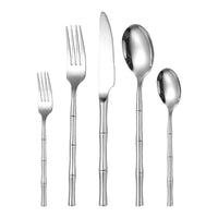5‑Piece 304 Stainless Steel Tableware Set – Titanium Plated Knife, Forks & Spoons with Thickened Bamboo Handles  Western Dining Cutlery