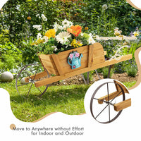 Wooden Wagon Planter – Rustic Pine Wood Garden Cart with 9 Magnetic Accessories for Yard & Outdoor Décor (Walnut Finish)