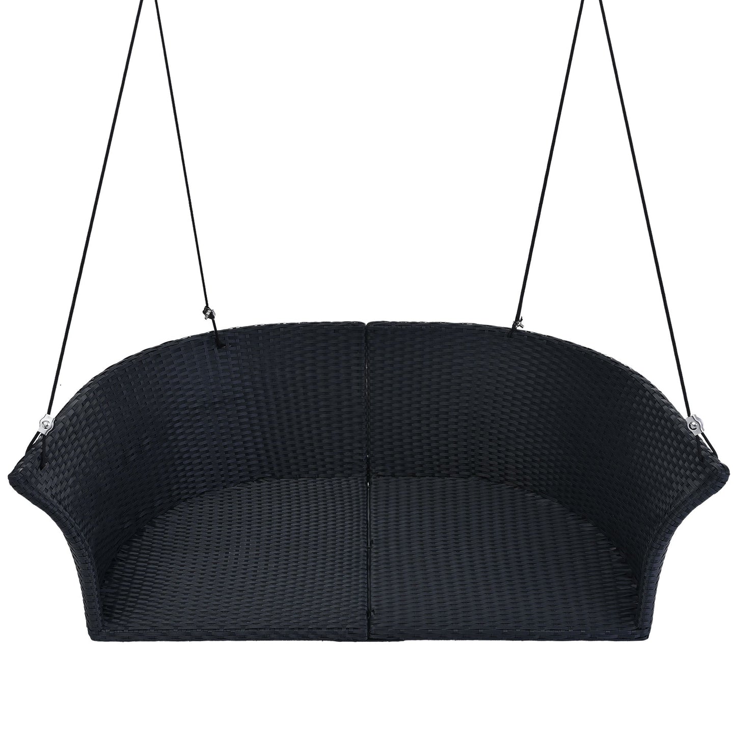 GO 51.9" 2‑Person Hanging Rattan Swing Chair – Black Wicker with White Cushions  Porch, Patio & Garden Seating