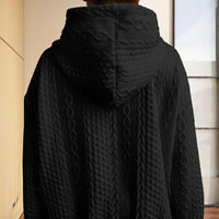 Women's Ribbed Long Sleeve Hoodie – Loose Fit Pullover for Fall & Winter Casual Wear