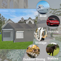 Carport Canopy 10×20 FT – Heavy Duty Boat & Car Garage with Removable Sidewalls, Roll‑Up Ventilated Windows & Galvanized Steel Frame (Grey)