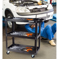 3‑Tier Tool Cart – Heavy‑Duty Steel Rolling Storage with Ball Bearing Drawer & Casters (Black)