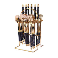 24‑Piece Golden Tableware Set – European Style Hotel Flatware  410 Stainless Steel Knife, Fork, Spoon & Dessert Set