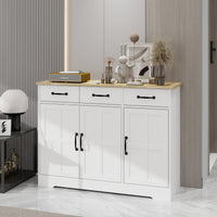 Farmhouse Buffet Cabinet Sideboard – White Finish, 3 Drawers & 3 Doors for Dining, Kitchen & Living Room Storage