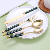 24‑Piece Golden Tableware Set – European Style Hotel Flatware  410 Stainless Steel Knife, Fork, Spoon & Dessert Set