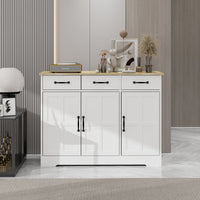 Farmhouse Buffet Cabinet Sideboard – White Finish, 3 Drawers & 3 Doors for Dining, Kitchen & Living Room Storage