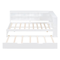 Twin Size Wooden Daybed with Trundle – White Finish, Built‑In Shelf & USB Charging Ports  Space‑Saving Guest & Kids’ Room Solution