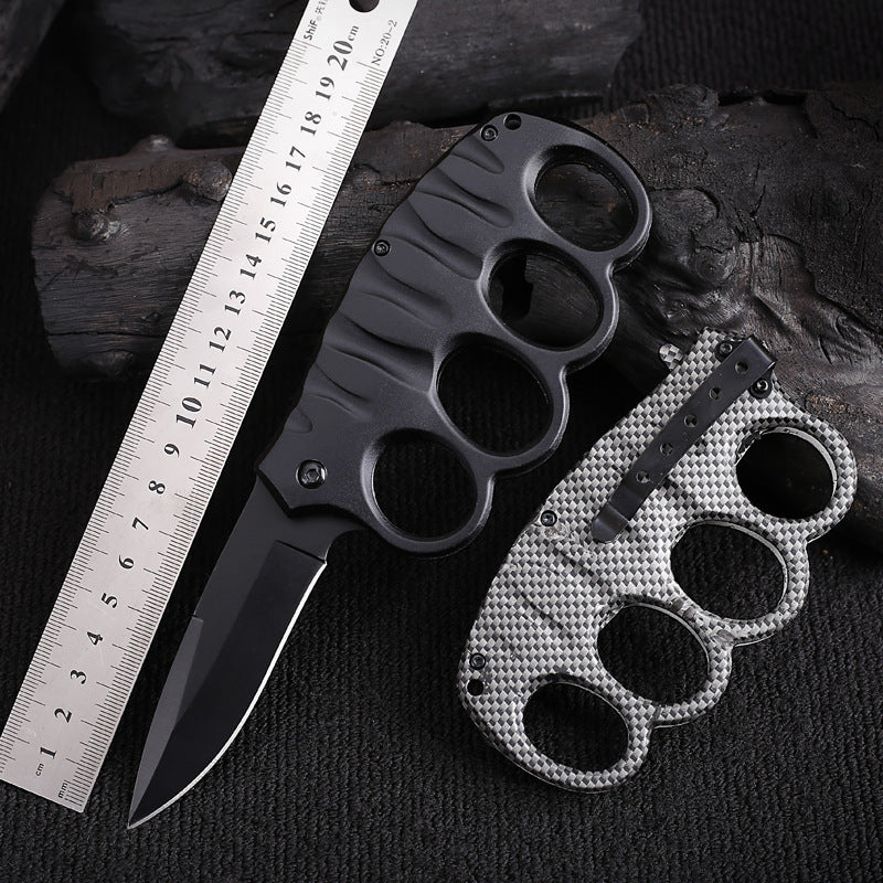 Outdoor Folding Knife – 5Cr17MoV Stainless Steel Blade, Carbon Fiber Finish & Tactical Gloves  Camping, Defense & Survival Tool