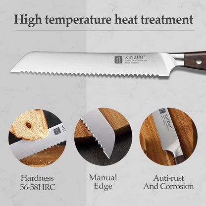 Xinzuo 6‑Piece Kitchen Knife Set – German High‑Carbon Stainless Steel  Chef, Cleaver, Bread, Utility & Paring Knives