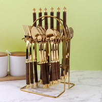 24‑Piece Golden Tableware Set – European Style Hotel Flatware  410 Stainless Steel Knife, Fork, Spoon & Dessert Set