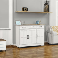 Farmhouse Buffet Cabinet Sideboard – White Finish, 3 Drawers & 3 Doors for Dining, Kitchen & Living Room Storage