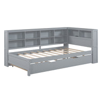 Twin Size Wooden Daybed with Trundle – Built‑In Shelf & USB Charging Ports, Space‑Saving Design in Grey Finish