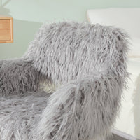 Grey Faux Fur Upholstered Chair – Makeup Vanity & Side Dining Accent with Beech‑Tone Metal Legs