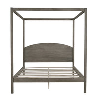 Queen Size Canopy Platform Bed – Brown Wash Finish, Sturdy Frame with Headboard & Support Legs