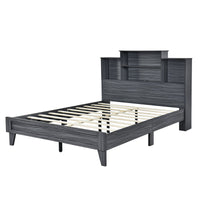 Queen Size Storage Platform Bed – Gray Finish, 4 Open Shelves & USB Charging Ports  No Box Spring Needed