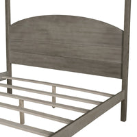 Queen Size Canopy Platform Bed – Brown Wash Finish, Sturdy Frame with Headboard & Support Legs