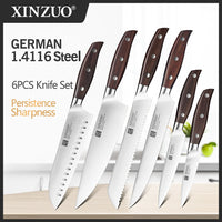 Xinzuo 6‑Piece Kitchen Knife Set – German High‑Carbon Stainless Steel  Chef, Cleaver, Bread, Utility & Paring Knives