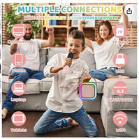 Kids Mini Karaoke Machine – Bluetooth Speaker with 2 Wireless Microphones, Voice Changer, Disco Lights & Long Battery Life