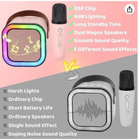 Kids Mini Karaoke Machine – Bluetooth Speaker with 2 Wireless Microphones, Voice Changer, Disco Lights & Long Battery Life