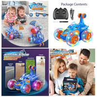 Remote Control Stunt Car Shark RC Toy – 360° Rotating, LED Lights, Outdoor RC Car for Kids (Blue)