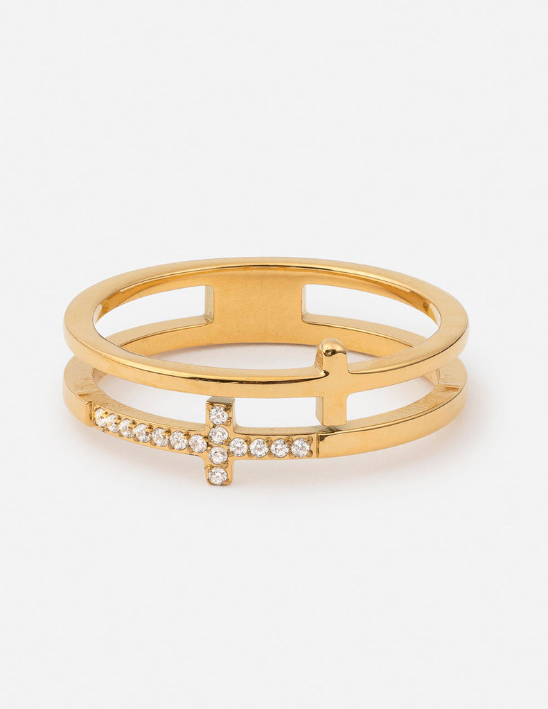 Stacked Cross Gem Ring