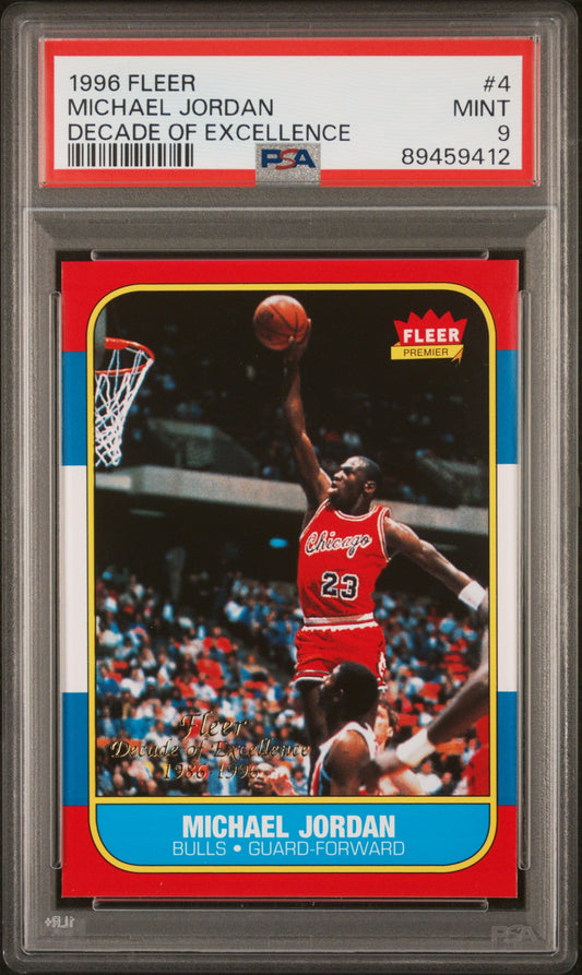 1996 Fleer Michael Jordan #4 Decade of Excellence Rookie Reprint – PSA 9 Mint | Graded Collectible Basketball Card