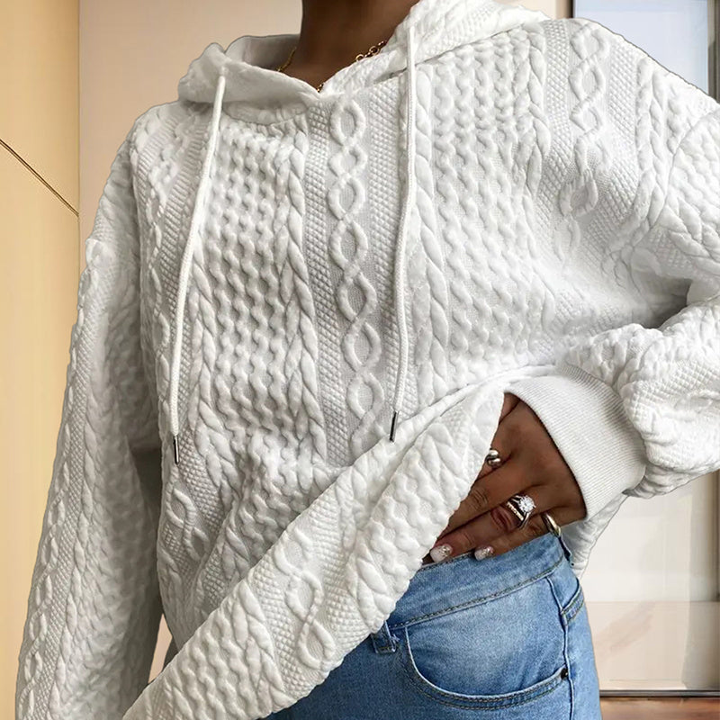 Women's Ribbed Long Sleeve Hoodie – Loose Fit Pullover for Fall & Winter Casual Wear