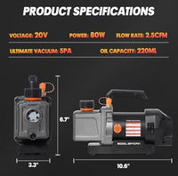 Mayoki Cordless 2.5CFM Vacuum Pump Kit – Compatible with Dewalt 20V MAX, 4.0Ah Battery, Oil‑Gas Separation, Low Noise Design
