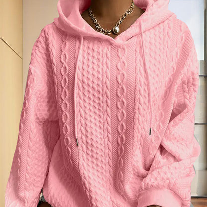 Women's Ribbed Long Sleeve Hoodie – Loose Fit Pullover for Fall & Winter Casual Wear