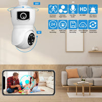 Dual‑Lens 1080P WiFi Security Camera – E27 Light Socket, AI Human Detection, 360° Panoramic View, Night Vision & Two‑Way Audio