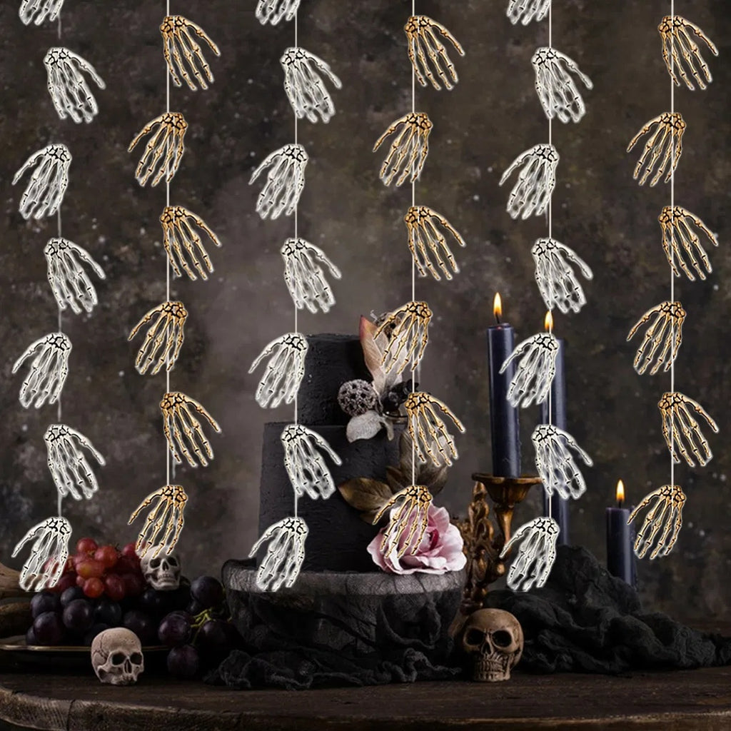 6pcs Halloween Skeleton Hand Garland – Horror Banner for Door, Wall, Window & Haunted House Decor