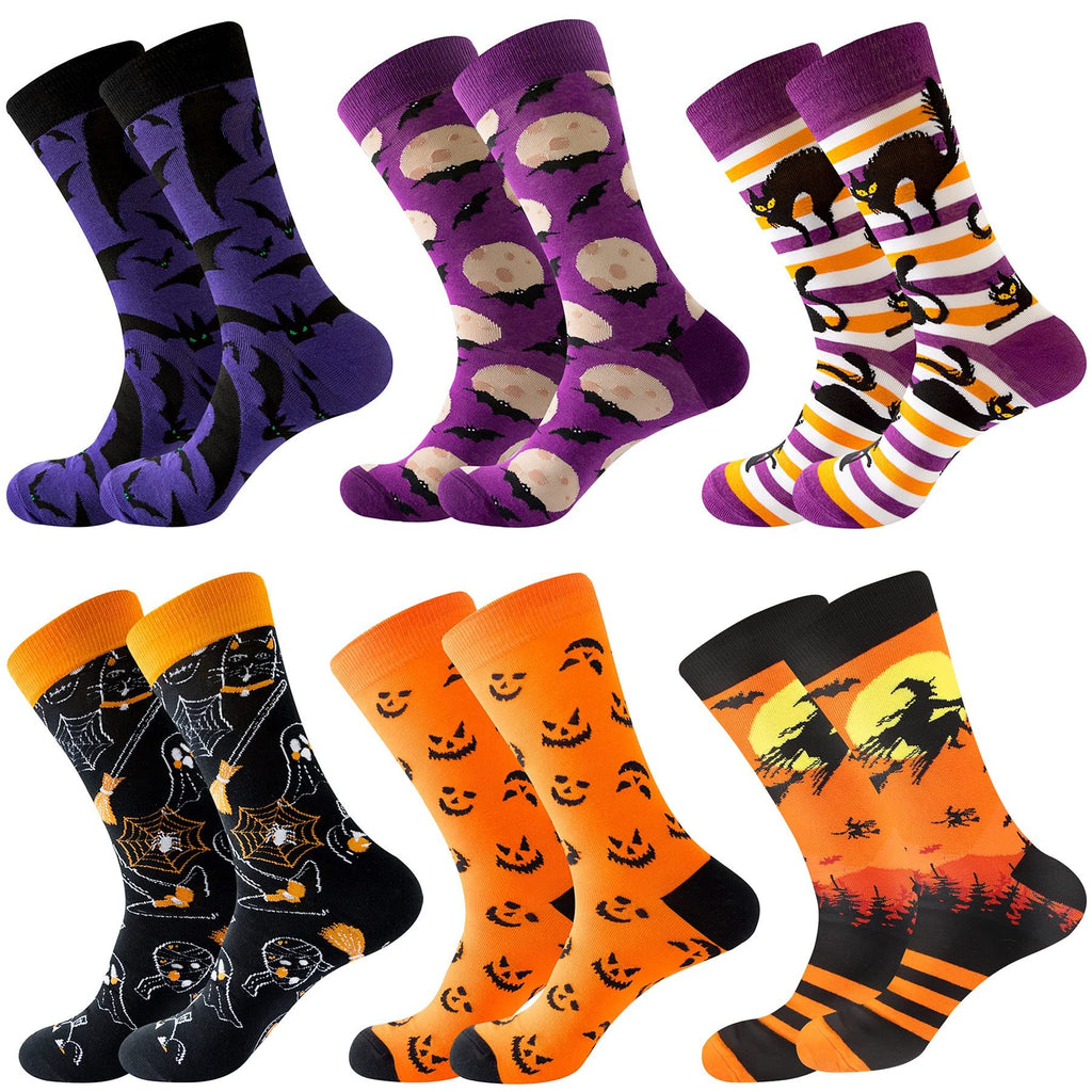 6-Pair Holiday Cotton Sock Set – Funny Halloween & Christmas Designs for Men, Women & Girls