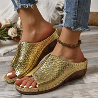 Crocodile-Pattern Wedge Sandals – Fish Mouth Summer Slippers with Thick Sole for Women’s Outdoor Style