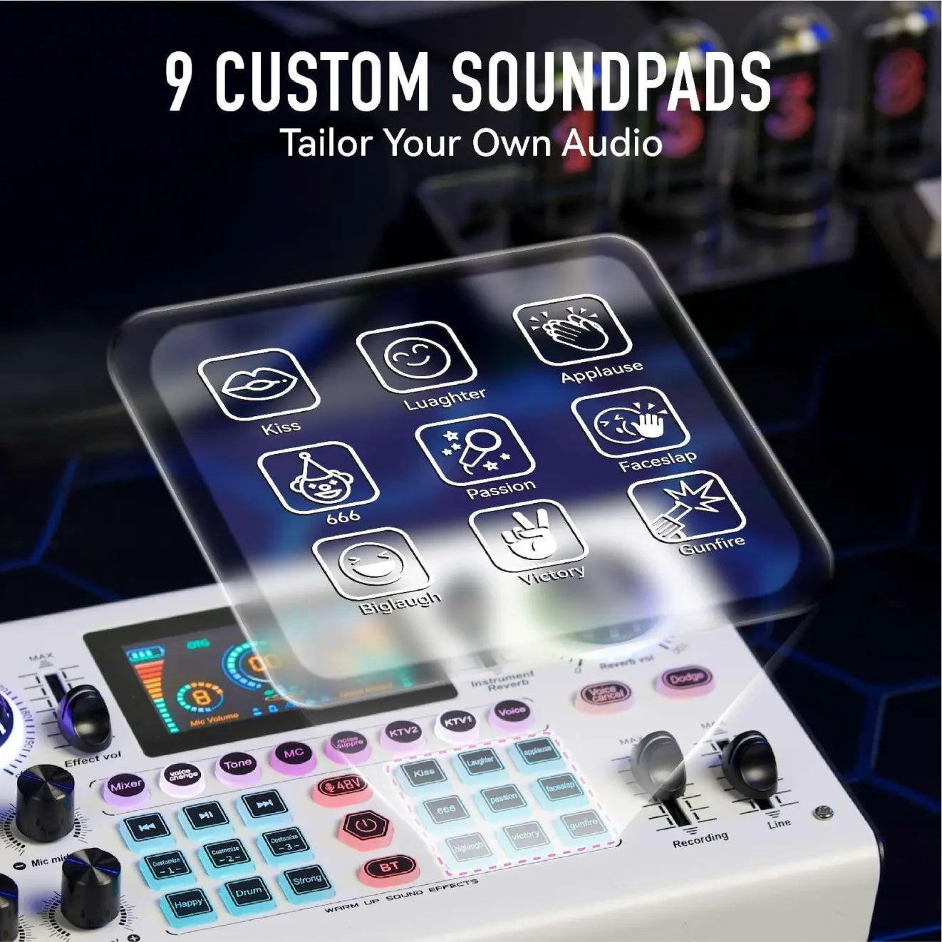 C100Pro Digital Sound Card – Portable Audio Interface with Real‑Time Voice Changer, Dual DSP, Noise Reduction & Reverb Control