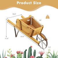 Wooden Wagon Planter – Rustic Pine Wood Garden Cart with 9 Magnetic Accessories for Yard & Outdoor Décor (Walnut Finish)
