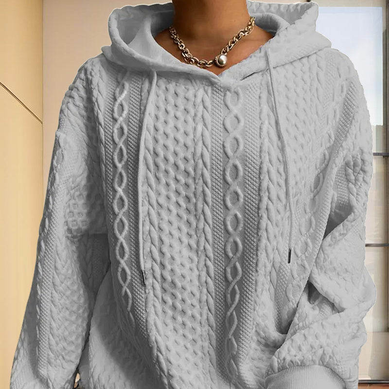 Women's Ribbed Long Sleeve Hoodie – Loose Fit Pullover for Fall & Winter Casual Wear