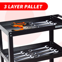 3‑Tier Tool Cart – Heavy‑Duty Steel Rolling Storage with Ball Bearing Drawer & Casters (Black)
