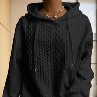 Women's Ribbed Long Sleeve Hoodie – Loose Fit Pullover for Fall & Winter Casual Wear