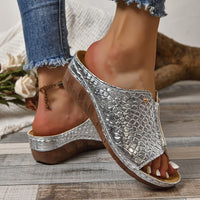 Crocodile-Pattern Wedge Sandals – Fish Mouth Summer Slippers with Thick Sole for Women’s Outdoor Style