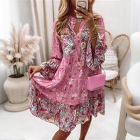 Plus Size Floral Patchwork Midi Dress – Button-Front Round Neck Spring & Summer Casual Dress for Women