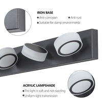 LED Modern Black 4‑Light Vanity Light – Rotatable Acrylic Bathroom Wall Fixture with Dimmable 24W LEDs